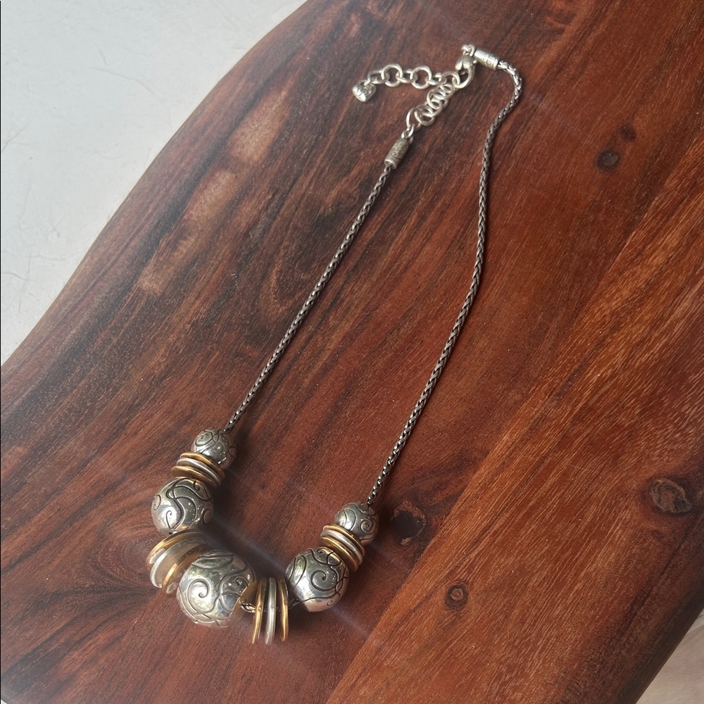 BRIGHTON Curlz Silver Etched Beads & Gold/silver Discs Necklace